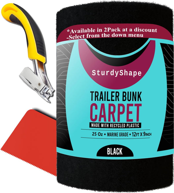 SturdyShape Boat Trailer Bunk Carpet Kit, 12ftx9in 25oz, Black, 2 Pack