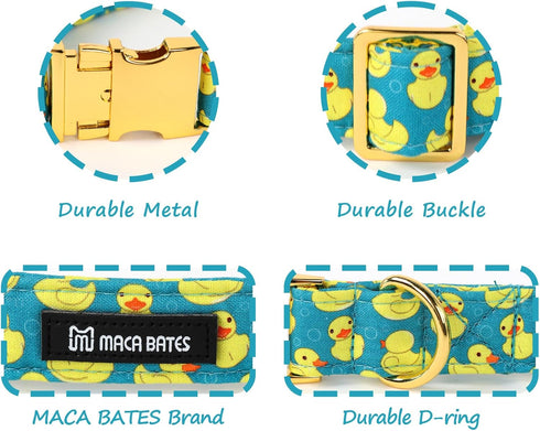 Maca Bates Cute Duck Green Dog Collar for Dogs, Adjustable Thick Collars, Gift for Small Medium Large XL Puppy