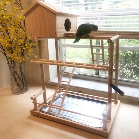 3 HiCaptain Large Bird Playground, Layers Cockatiel Playground, Pet Parrot Playstand Gym Wooden Playpen Birds Play