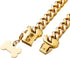 15mm Wide Strong Stainless Steel Bone Style Buckle Gold Dog Chain Collar - 18K Gold Plated Cuban Link for Medium Large