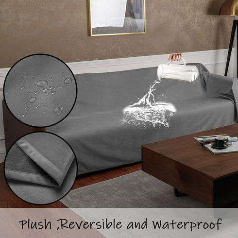 Ameritex Reversible Pet Bed Blanket, 100% Waterproof Velvet, Super Soft for Sofa and Bed, 68x82 Inches, Light Grey+Grey