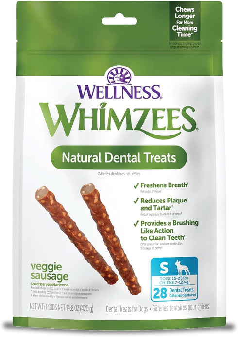 Wellness WHIMZEES Veggie Sausage Dog Dental Treat, Chews, Freshens Breath, Small Size,