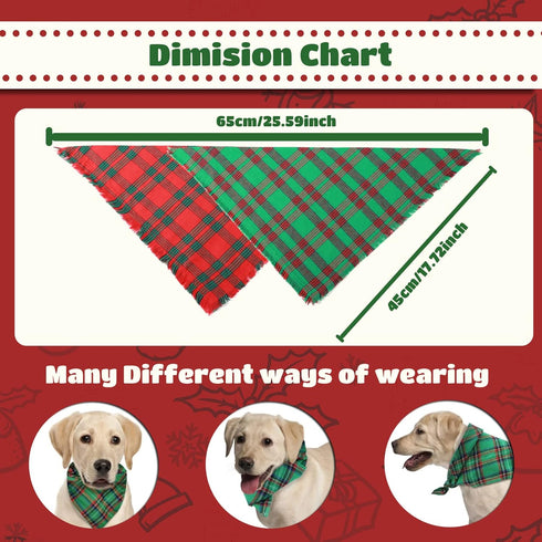 2 Pack Set, Christmas Dog Bandanas, Dog Classic Plaid Scarf Triangle Bibs Kerchief Pet Christmas Costume Accessories