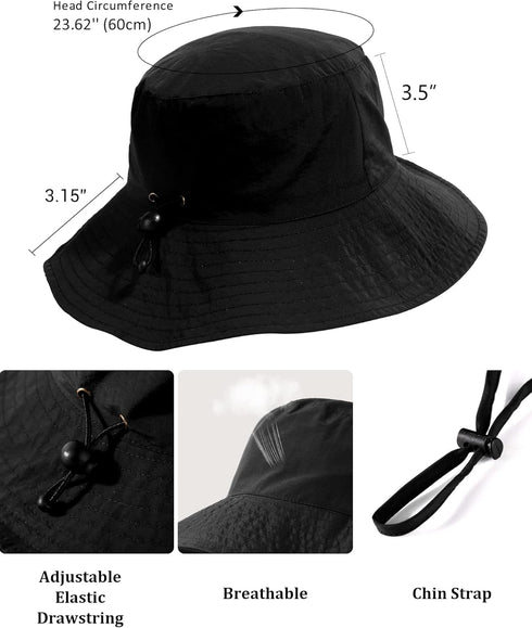 Waterproof Sun UPF 50+ Bucket Hat, UV Protection Packable Brimmed Boonie for Women Men Summer