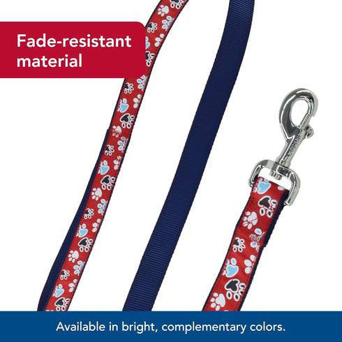 Coastal Pet Ribbon Dog Leash, Durable Fade-Resistant Nylon Material, Red with Paws, 1" x 6'