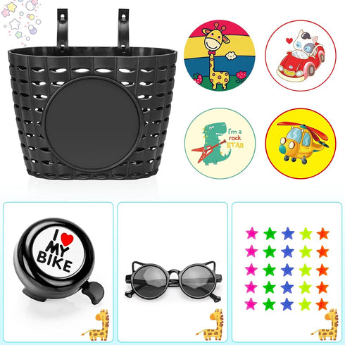 Kids Bicycle Basket with Bell, Wheel Spokes, Glasses, Bike Accessories for Boys and Girls