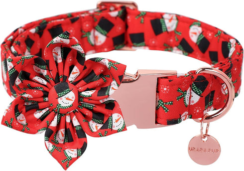 Christmas Dog Collar with Flower, Comfortable Collar for Puppy Girl Boy Dog or Cat, Durable Metal Buckle, XS, Neck