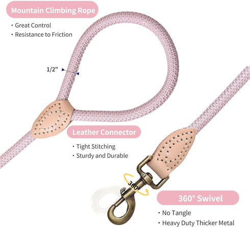 Mile High Life Reflective Dog Leash, Strong Nylon Heavy Duty Training Leash for Small Medium Large Dogs with Leather