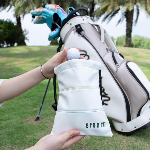 Golf Valuables Pouch, Leather Tee Pouch with Drawstring Closure, Portable Golf Accessories