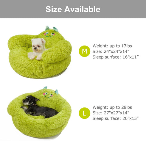 Jiupety Cute Calming Dog and Cat Bed, Indoor High Bolster Donut Dog Beds, Plush Cuddler Bed (L, 27"x27"x14") Green