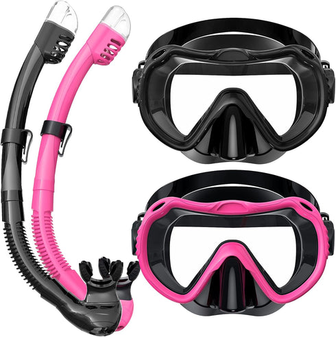 Snorkeling Gear for Adults - 180° Panoramic View Snorkel Mask Set, 100% Food-Grade Silicone, Anti-Fog, Anti-Leak Diving