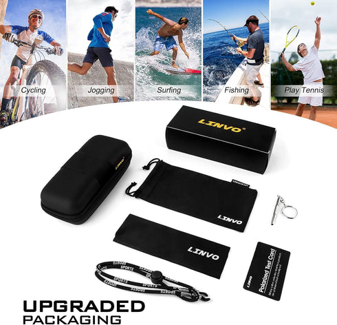 LINVO Polarized Wrap Around Sports Sunglasses for Men Women with UV400 Protection for Running Cycling Fishing Golf