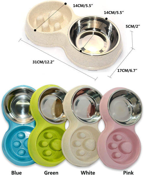 Dog Slow Eating & Drinking Bowl, Stainless Steel Interactive Slow Feed Bowl for French Bulldog, White.