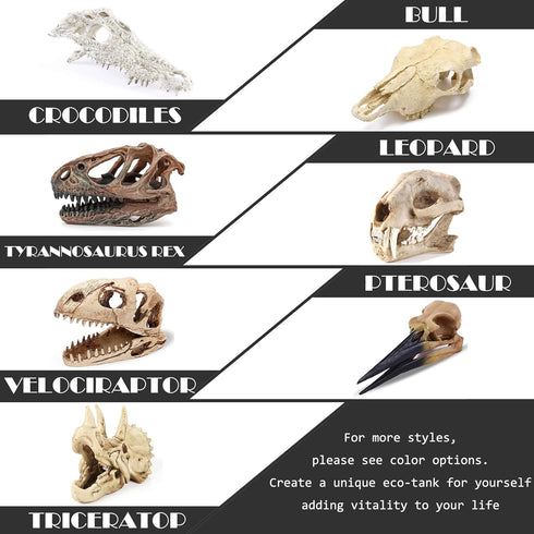 Large Skull Fish Tank Decorations - Dinosaur Bones Snake Hideout Cave Ornament for Reptiles, Terrarium, Aquarium