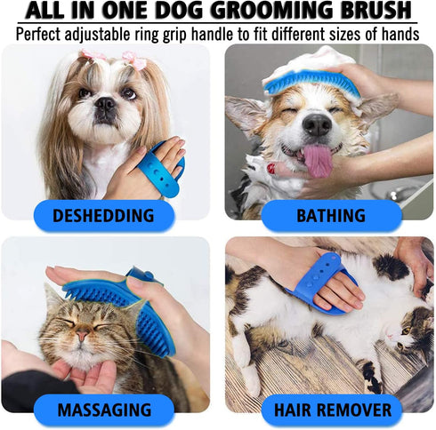 Dog Grooming Brush, Pet Shampoo Bath Brush with Adjustable Ring Handle for Long & Short Haired Dogs, 2pcs