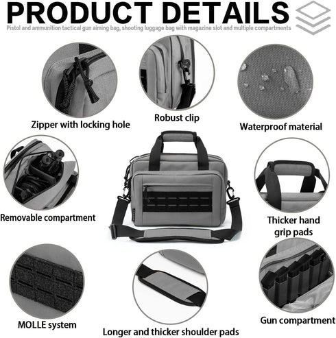 VEAGIA Pistol Case Range Bag, Soft Carrying Shooting Bag for 2 Pistols and Ammo Pouch
