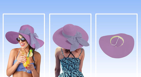 Straw Sun Hat for Women, Wide Brim UPF 50+ UV Protection Cap with Bow, Packable Beach Hat