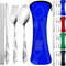 Lengnoyp 20PCS Premium Travel Utensils Set with Case, Stainless Steel Reusable Silverware for Camping, Silver