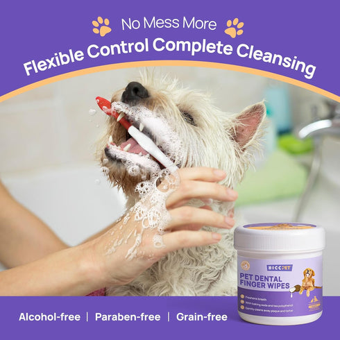 HICC PET Teeth Cleaning Wipes for Dogs & Cats, 50 Counts Disposable Gentle Cleaning & Gum Care Pet Wipes