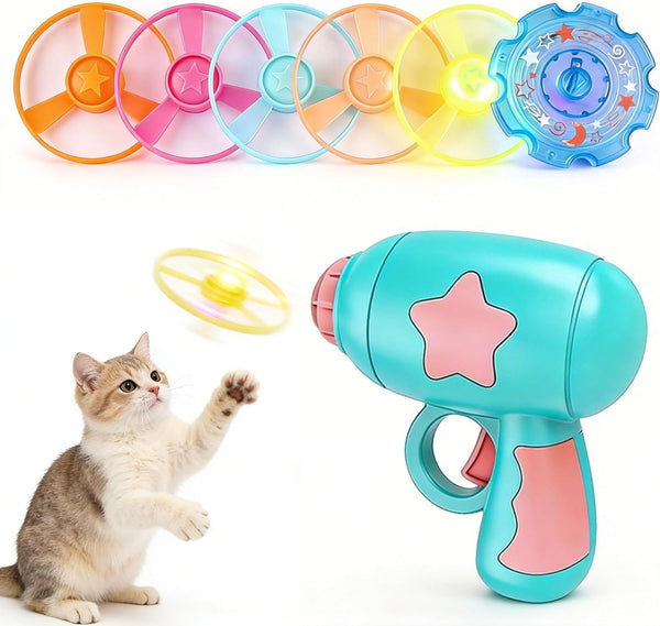Generic Bamboo Dragonfly Catapult Launcher, Cat Toy Spinning Flying Saucer Launcher, Interactive Cat