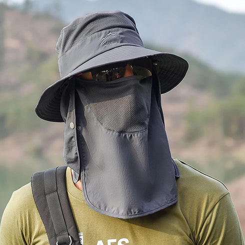 Sun Hat for Men Women - Summer UV Protection Wide Brim Fishing Hat with Face Cover & Neck for Hiking