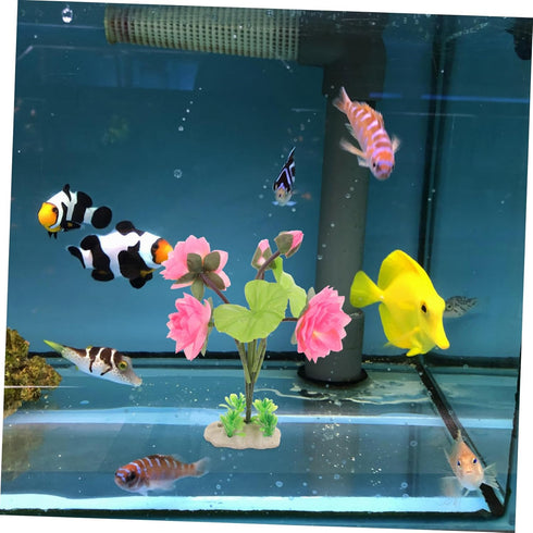 Coffee Shop Decor - Artificial Aquarium Lotus Fake Flower for Fish Tank, Floral Decorations, Small Aquarium Supply