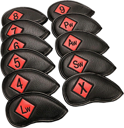 Golf Iron Headcover Club Protection Sticker Closure, Black & Red