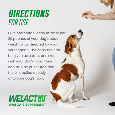 3 120 Count Nutramax Welactin Canine Softgels, Omega Supplement for Dogs, Softgels