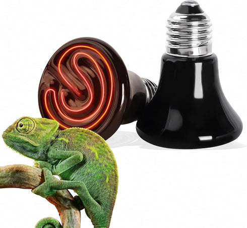 50w Reptile Heat Lamp Bulb 2 Pack, Infrared 50 Watt Ceramic Heat Emitter for Brooder Coop, No Light (Black)