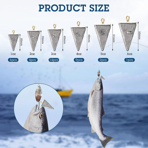 36 (1oz,2oz,3oz,4oz,5oz,6oz) Pcs Pyramid Fishing Weights Sinkers Saltwater Pyramid Sinkers Rig Fishing Weights Gear
