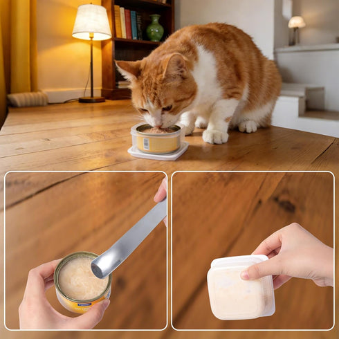 8Pack 3oz 2.56''/65mm Canned Cat Food Storage Container for Cat Cans, Transparent Plastic Pet Food Sealer with Can