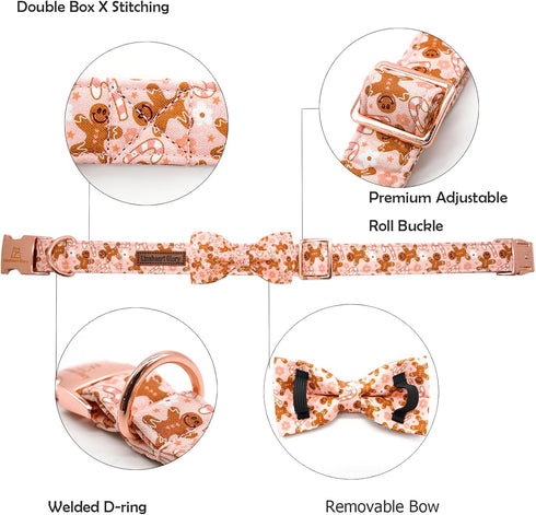 Lionheart glory Christmas Dog Collar, Pink Dog Bow Collar Adjustable Soft and Comfortable Bowtie Collars for Small Dogs Girl or Boy Pet Gift Fall Collar Dog Bow