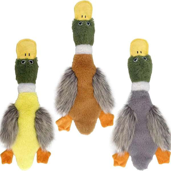 Squeaky Dog Toys 3 Pack, No Stuffing Plush Toys for Large Dogs, Indestructible Crinkle Paper Duck Dog Toy, Puppy Chew