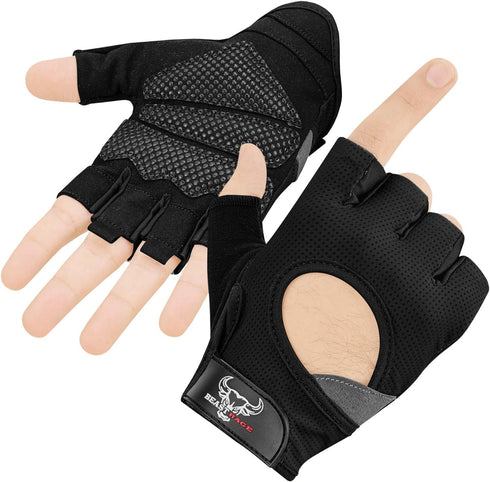 BEAST RAGE Fingerless Weight Lifting Gloves with Palm Protection Padding, Breathable Lightweight