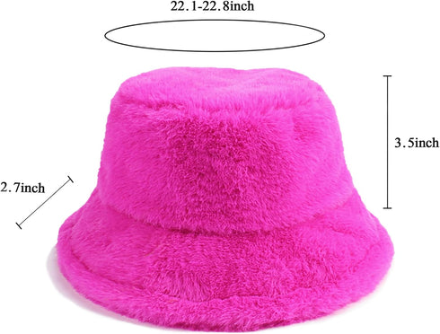 Winter Fluffy Fuzzy Bucket Hat - Plush Faux Fur Fisherman Hats, Warm Hat for Women