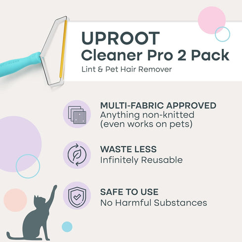 Uproot Cleaner Pro Pet Hair Remover 2 Pack, Reusable Multi-Fabric Edge & Carpet Scraper for Furniture