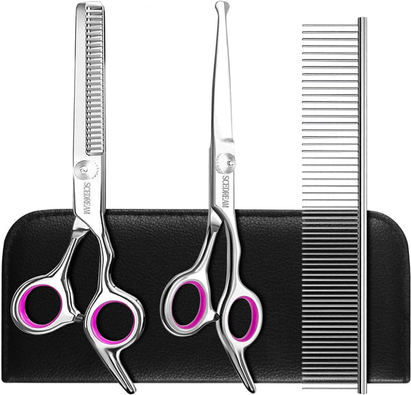 Dog Grooming Scissors Set with Safety Round Tips, 3 in 1 Professional Pet Grooming Shears for Dogs and Cats