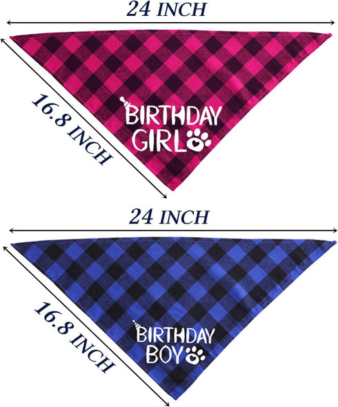 STMK 2 Pack Dog Birthday Bandana, Plaid Triangle Scarf for Birthday Boy Girl Dogs