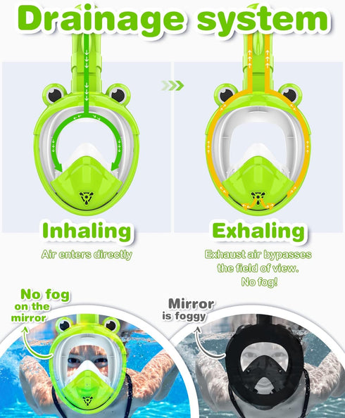 Kids Full Face Snorkel Mask, Foldable Snorkeling Gear for Ages 4-16, Anti-Leak/Anti-Fog