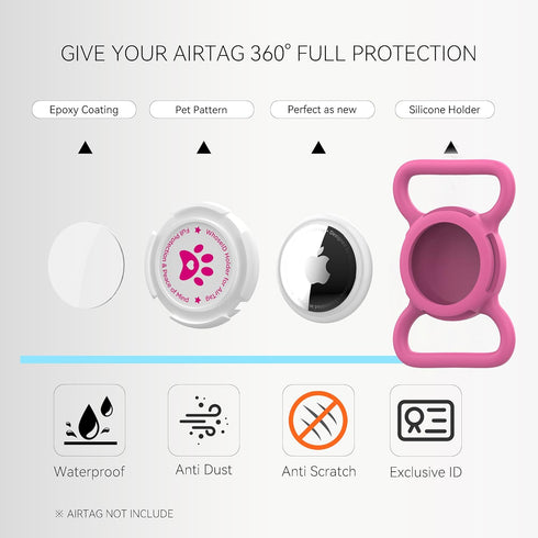 Durable Waterproof Airtag Dog Collar Holder, Lightweight Slide-on Protective Case for Dogs and Cats (Rose, Large)