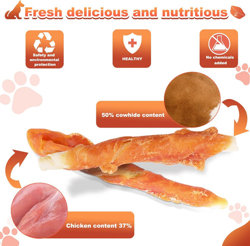 Puppy Training Snacks Dog Chews Treats Chicken Wrapped White Rawhide Sticks 0.5lb