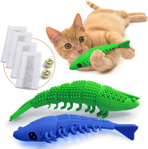Ronton Catnip Toy - Durable Hard Rubber Cat Dental Care Interactive Toothbrush Chew Toy (2 Pack)