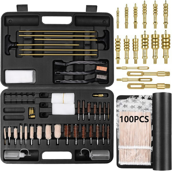 iunio Universal Gun Cleaning Kit with Mat and Case, Full Brass Jags, Rods and Adapters for All Guns