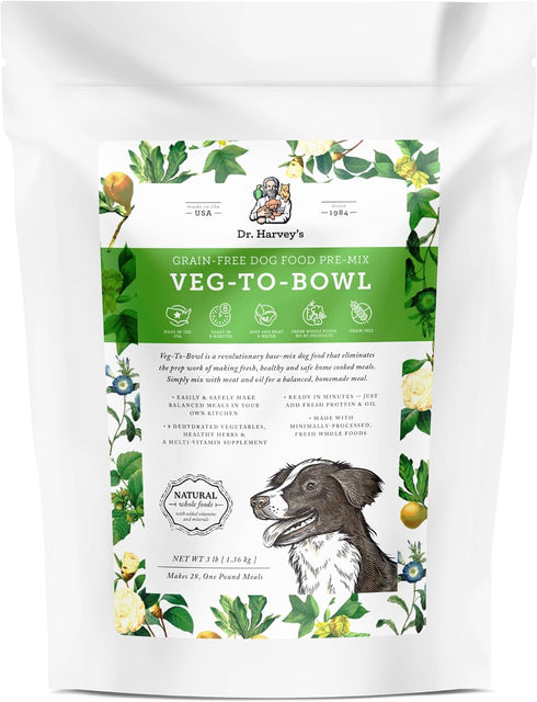 Dr. Harvey's Veg-to-Bowl Dog Food, Human Grade Dehydrated Base Mix, Grain Free Holistic Mix (3 Pound)