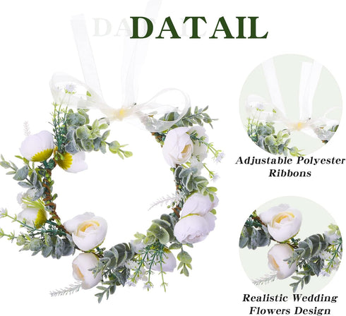 Dog Wedding Flower Collar, Wreath Bow for Weddings, Flower Ring Pets Cats and Dogs, Pet Photo Prop (White)