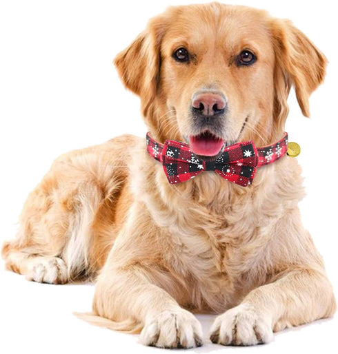KUDES 2 Pack Christmas Snowflake Dog Collars, Breakaway with Bow Tie and Bells for Cats and Small Pets (Red & Green)