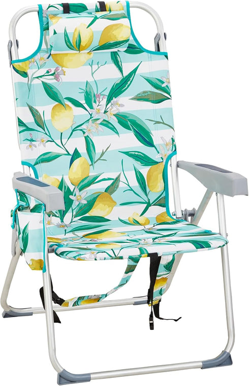 Pinikuyiro Folding Tall Backpack Beach Chair with 5 Positions, Towel bar, Storage Pouch,