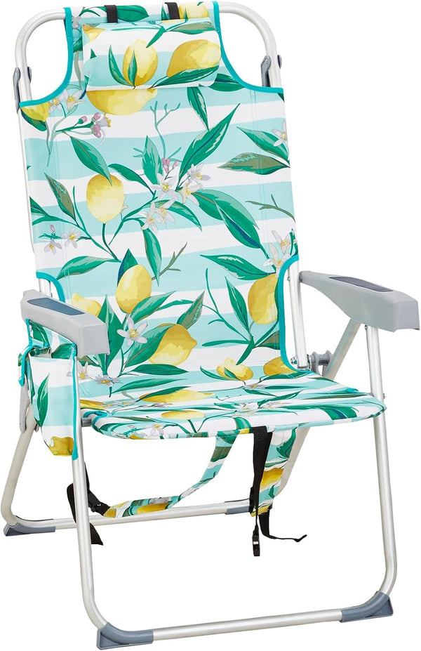 Pinikuyiro Folding Tall Backpack Beach Chair with 5 Positions, Towel bar, Storage Pouch,