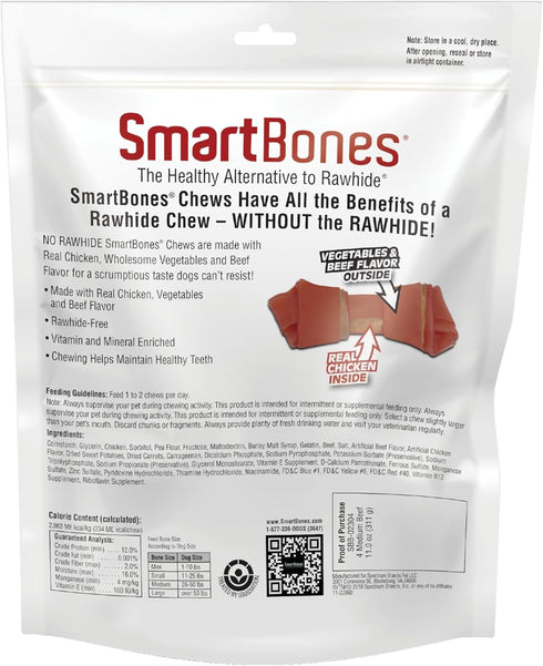 4 Count, SmartBones Medium Chews With Real Beef Rawhide-Free Chews For Dogs