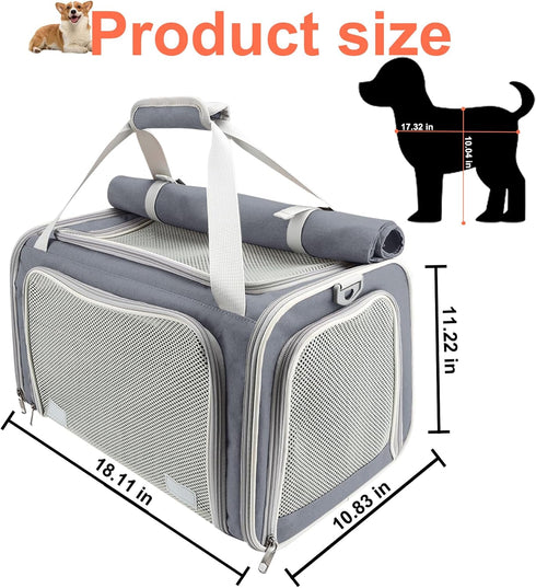 Texsens Pet Carrier - Soft-Sided Cat Carrier for Small/Medium/Large Cats & Puppies Up to 16 lbs, TSA Approved (Grey)